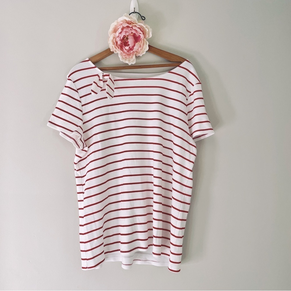 🎯3/$10 Croft & Barrow Short Sleeve Striped Top Red White